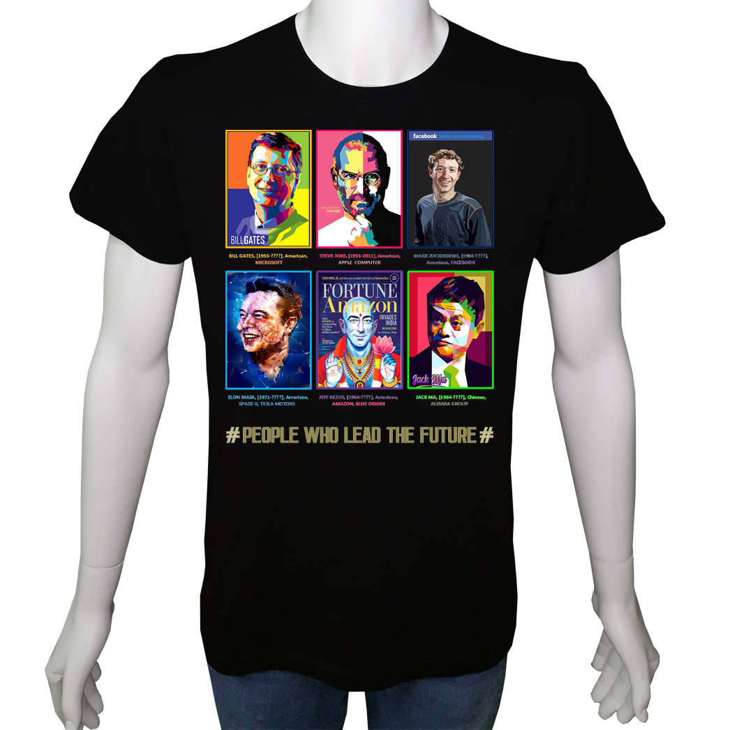 Unisex T-shirt Siyah 'Ünlüler / Dünyaya Yön Verenler1' Baskılı
