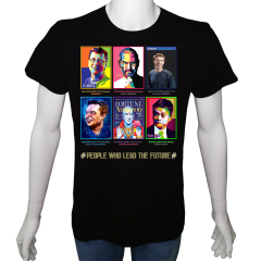 Unisex T-shirt Siyah 'Ünlüler / Dünyaya Yön Verenler1' Baskılı