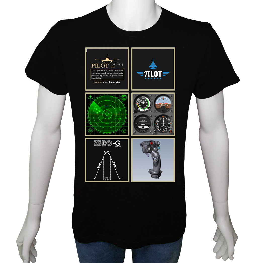 Unisex T-shirt Siyah 'Uçak&Uzay / Pilot2' Baskılı
