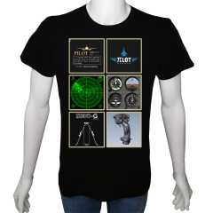 Unisex T-shirt Siyah 'Uçak&Uzay / Pilot2' Baskılı