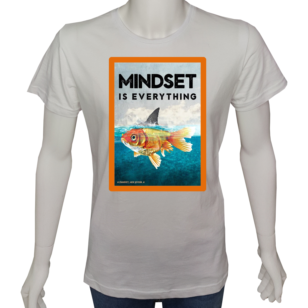 Unisex T-shirt Beyaz 'PopArt / Zihniyet herşeydir1' Baskılı