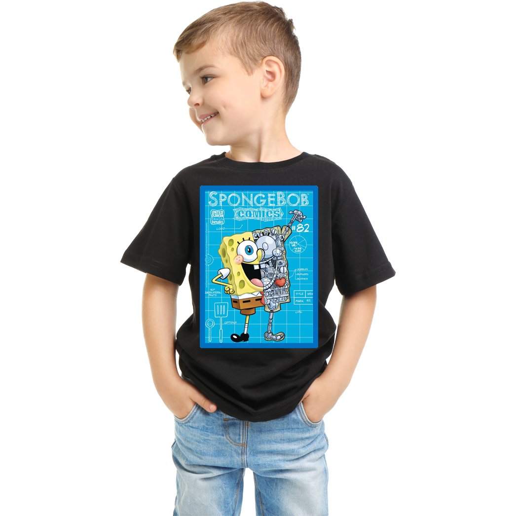 Çocuk T-shirt Siyah 'Animasyon1' Baskılı
