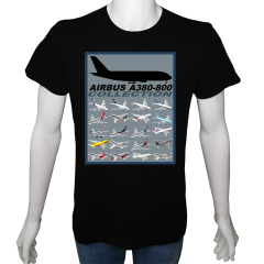 Unisex T-shirt Siyah 'Uçak&Uzay / Airbus' Baskılı
