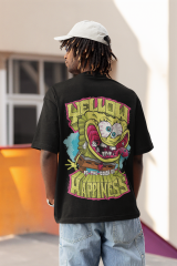 Oversize Unisex T-shirt Siyah 'Sponge Bop1' Baskılı