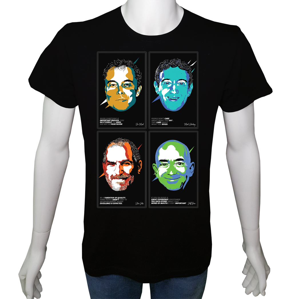 Unisex T-shirt Siyah 'Ünlüler / Dünyaya Yön Verenler3' Baskılı