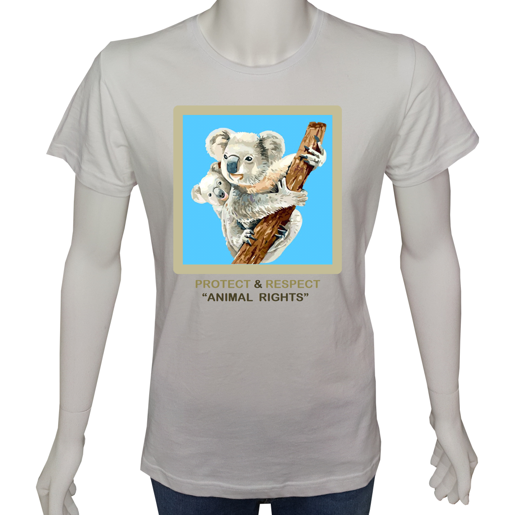 Unisex T-shirt Beyaz 'Hayvanlar / Koala2' Baskılı