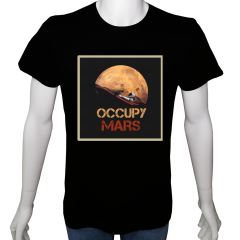 Unisex T-shirt Siyah 'Uçak&Uzay / Mars ı işgal et' Baskılı