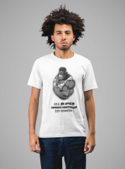 Regular Erkek T-shirt Beyaz 'Kızgın Goril' Baskılı
