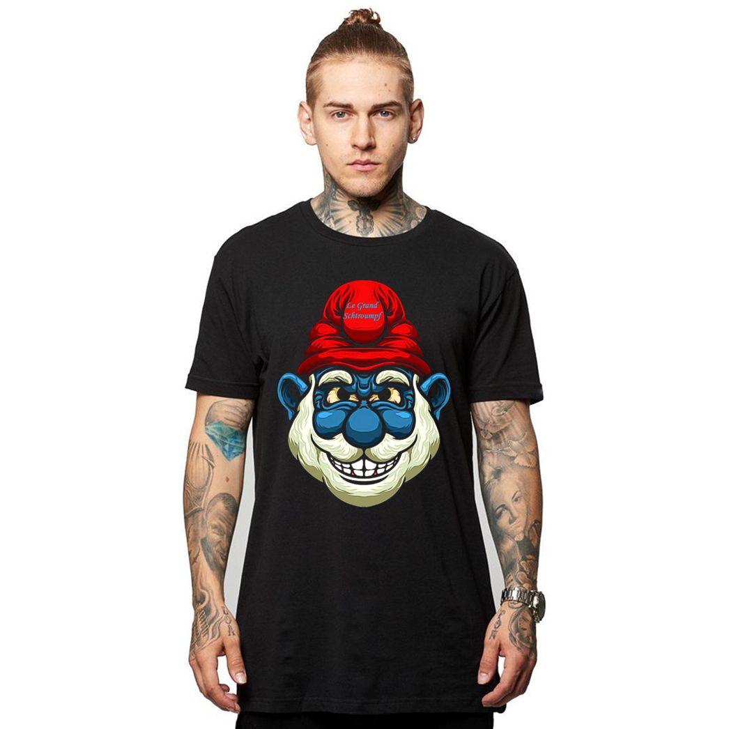 Regular Erkek T-shirt Siyah 'Şirin Baba' Baskılı
