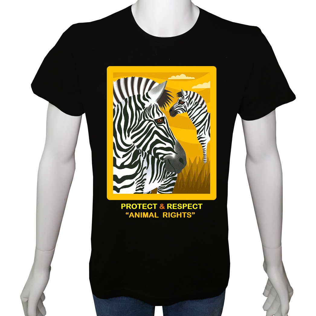 Unisex T-shirt Siyah 'Hayvanlar / Zebra1' Baskılı