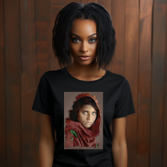 Regular Kadın T-shirt Siyah 'Afgan Kız' Baskılı