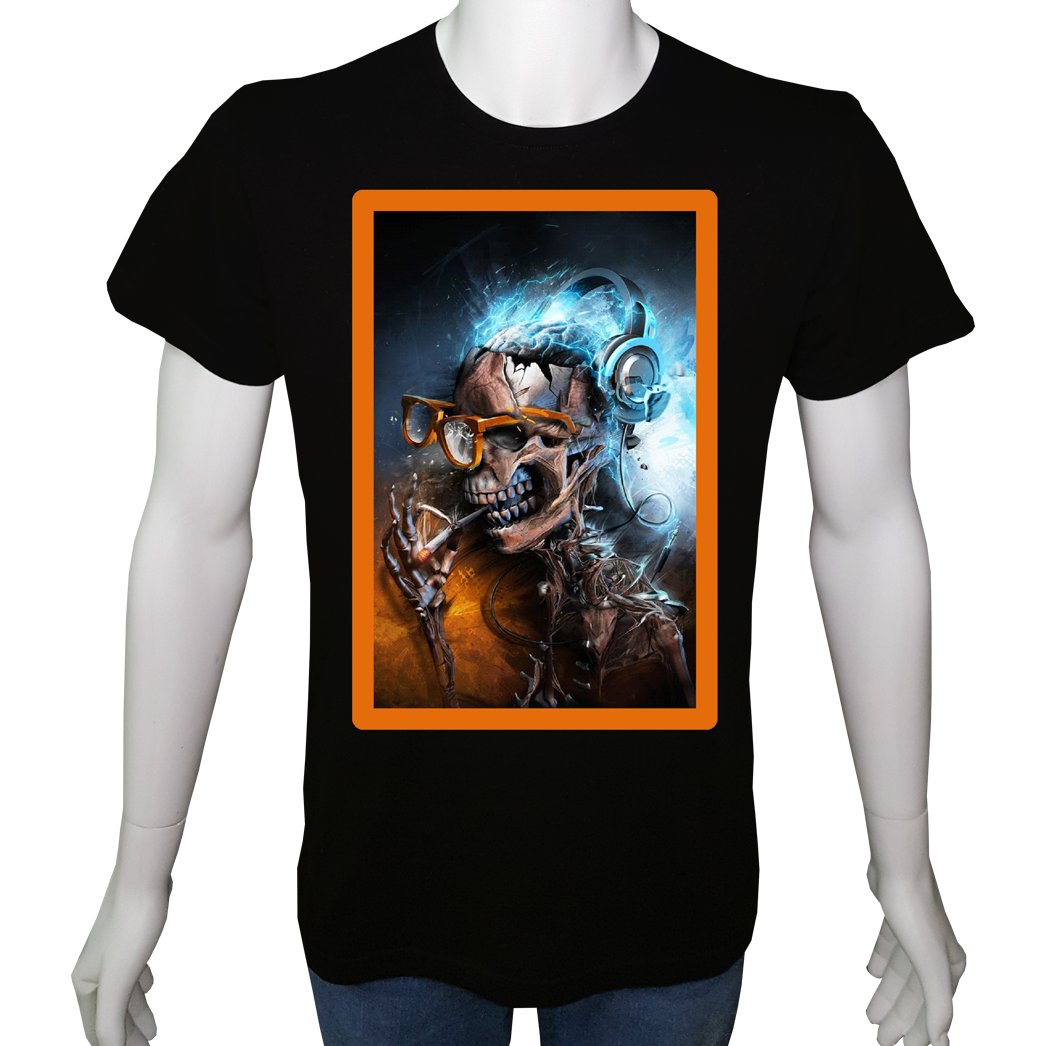 Unisex T-shirt Siyah 'PopArt / Kurukafa1' Baskılı