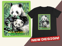 Regular Unisex T-shirt Siyah 'Hayvanlar / Panda1' Baskılı