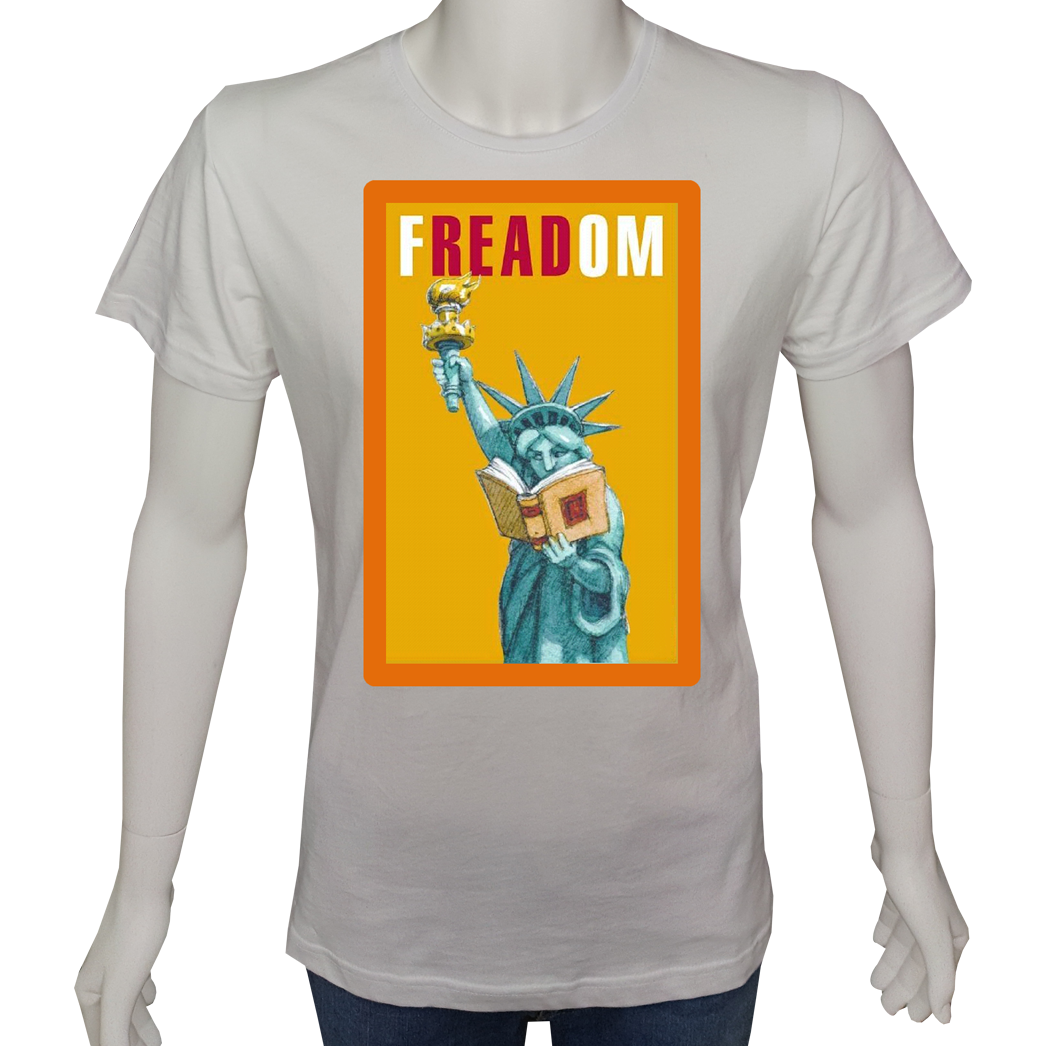 Unisex T-shirt Beyaz 'PopArt / Okumak özgürlüktür' Baskılı