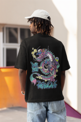 Oversize Unisex T-shirt Siyah 'Ejdarha2' Baskılı