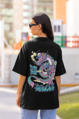 Oversize Unisex T-shirt Siyah 'Ejdarha2' Baskılı