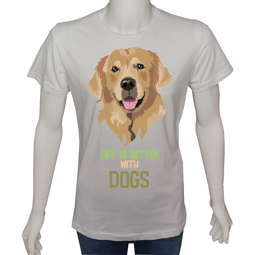 Unisex T-shirt Beyaz 'Hayvanlar / Köpek Golden1' Baskılı
