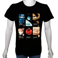 Unisex T-shirt Siyah 'Uçak&Uzay / Uydular1' Baskılı
