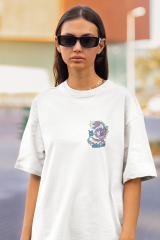Oversize Unisex T-shirt Beyaz 'Ejdarha1' Baskılı