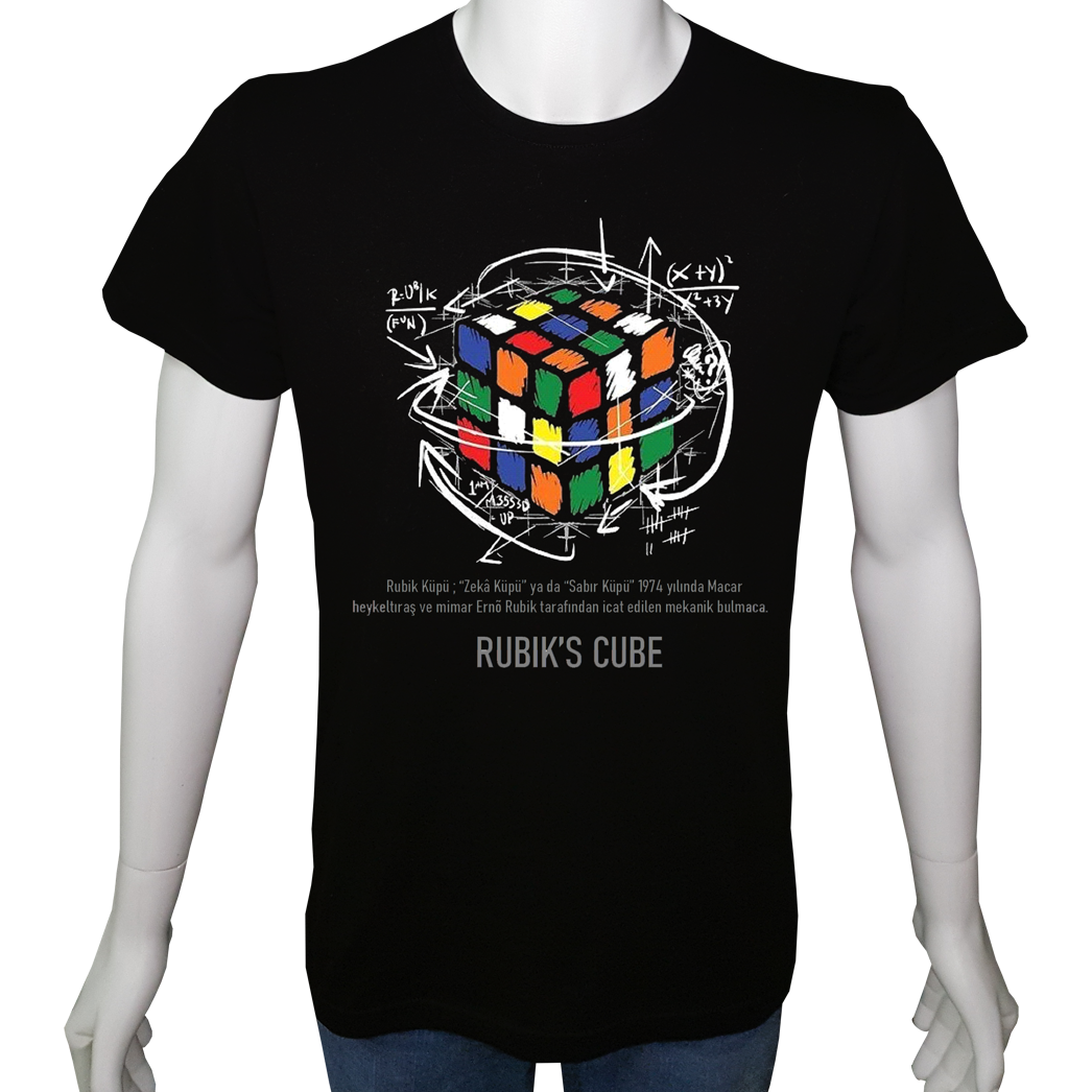 Unisex T-shirt Siyah 'PopArt / Rübik Kübü1' Baskılı