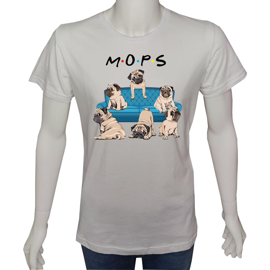 Unisex T-shirt Beyaz 'Hayvanlar / Köpek Pug1' Baskılı