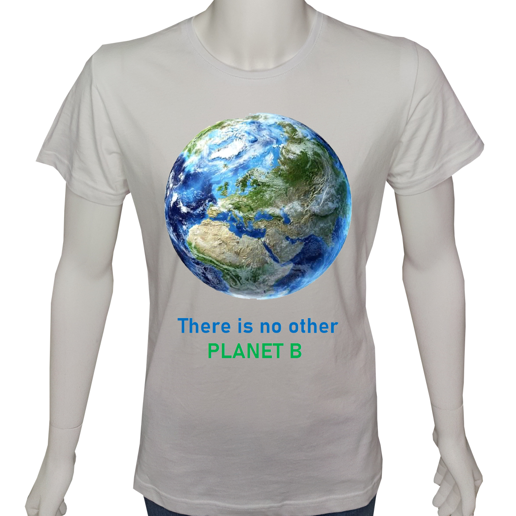Unisex T-shirt Beyaz 'Uçak&Uzay / Gezegenimiz' Baskılı