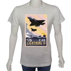 Unisex T-shirt Beyaz 'Uçak&Uzay / F35' Baskılı