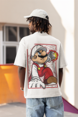 Oversize Unisex T-shirt Beyaz 'Super Mario1' Baskılı