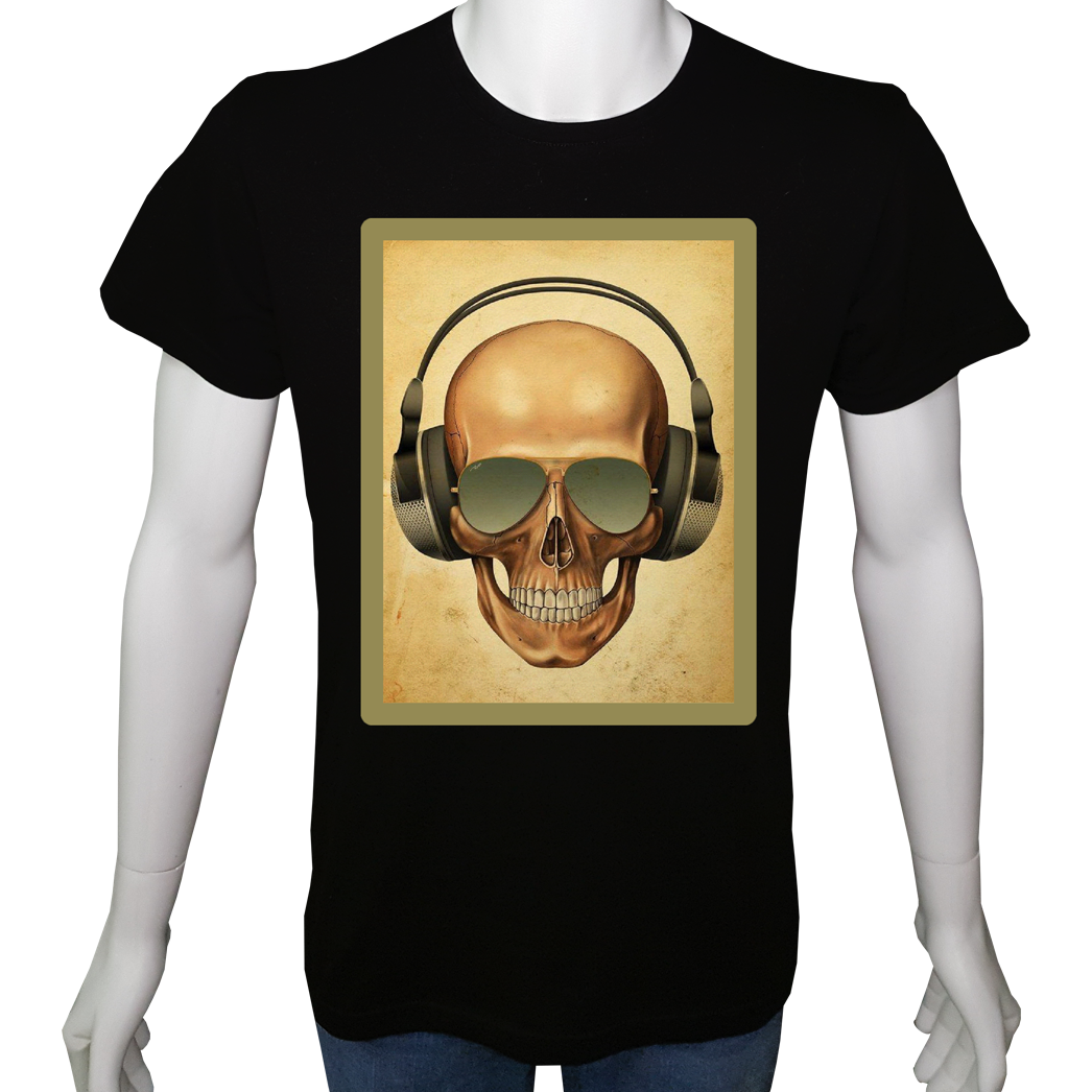 Unisex T-shirt Siyah 'PopArt / Kurukafa2' Baskılı