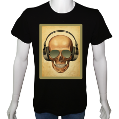 Unisex T-shirt Siyah 'PopArt / Kurukafa2' Baskılı