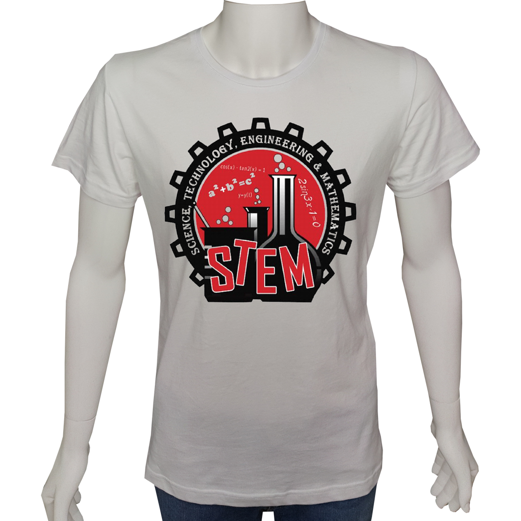 Unisex T-shirt Beyaz 'Bilim Kulübü / STEM3' Baskılı