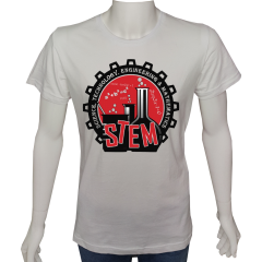 Unisex T-shirt Beyaz 'Bilim Kulübü / STEM3' Baskılı