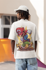 Oversize Unisex T-shirt Beyaz 'Super Mario2' Baskılı