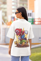 Oversize Unisex T-shirt Beyaz 'Super Mario2' Baskılı