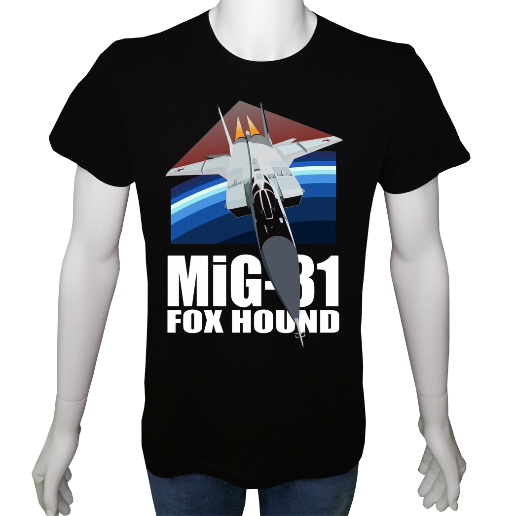 Unisex T-shirt Siyah 'Uçak&Uzay / MIG31' Baskılı
