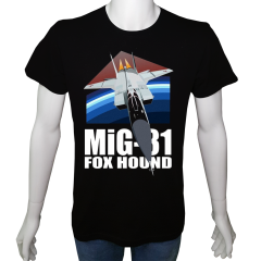 Unisex T-shirt Siyah 'Uçak&Uzay / MIG31' Baskılı