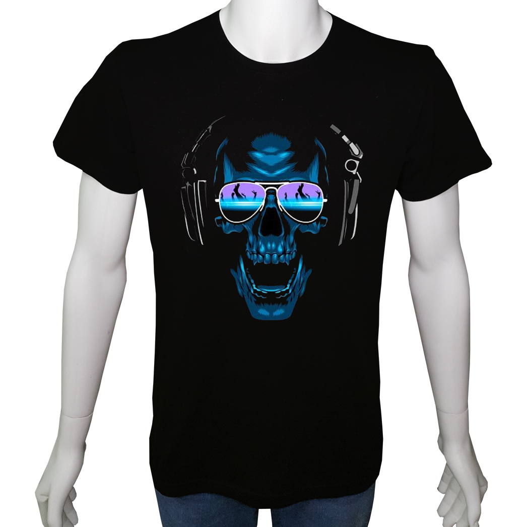 Unisex T-shirt Siyah 'PopArt / Kurukafa3' Baskılı