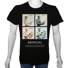 Unisex T-shirt Siyah 'Bilim Kulübü / Yapay Zeka8' Baskılı