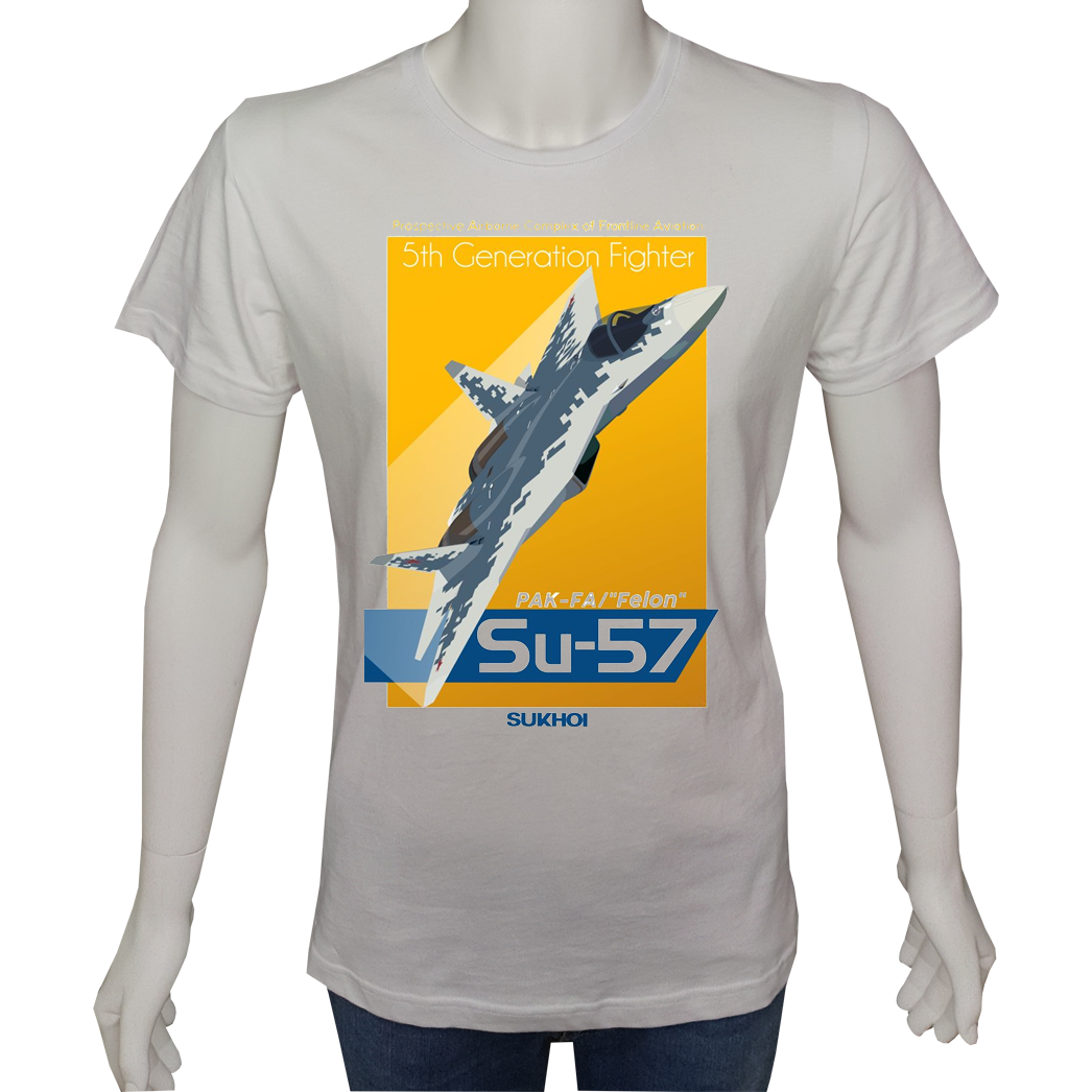 Unisex T-shirt Beyaz 'Uçak&Uzay / SU57' Baskılı