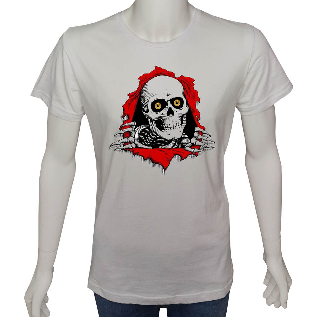 Unisex T-shirt Beyaz 'PopArt / Kurukafa4' Baskılı