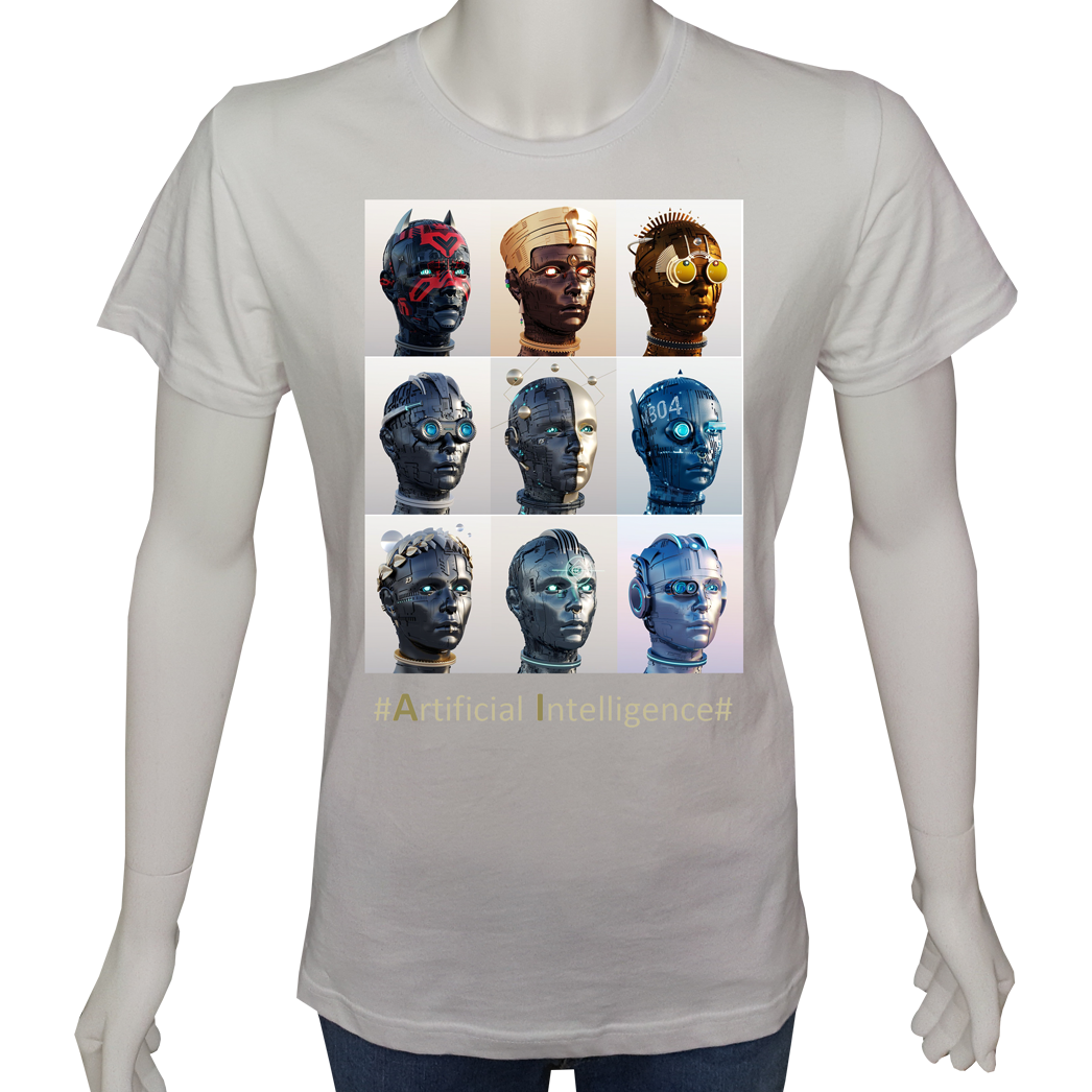Unisex T-shirt Beyaz 'Bilim Kulübü / Yapay Zeka9' Baskılı