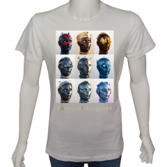 Unisex T-shirt Beyaz 'Bilim Kulübü / Yapay Zeka9' Baskılı