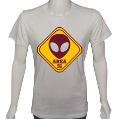 Unisex T-shirt Beyaz 'Uçak&Uzay / 51.Bölge' Baskılı