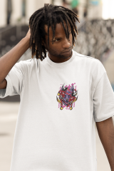 Oversize Unisex T-shirt Beyaz 'Purple Wolf' Baskılı