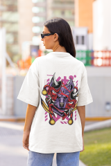 Oversize Unisex T-shirt Beyaz 'Purple Wolf' Baskılı