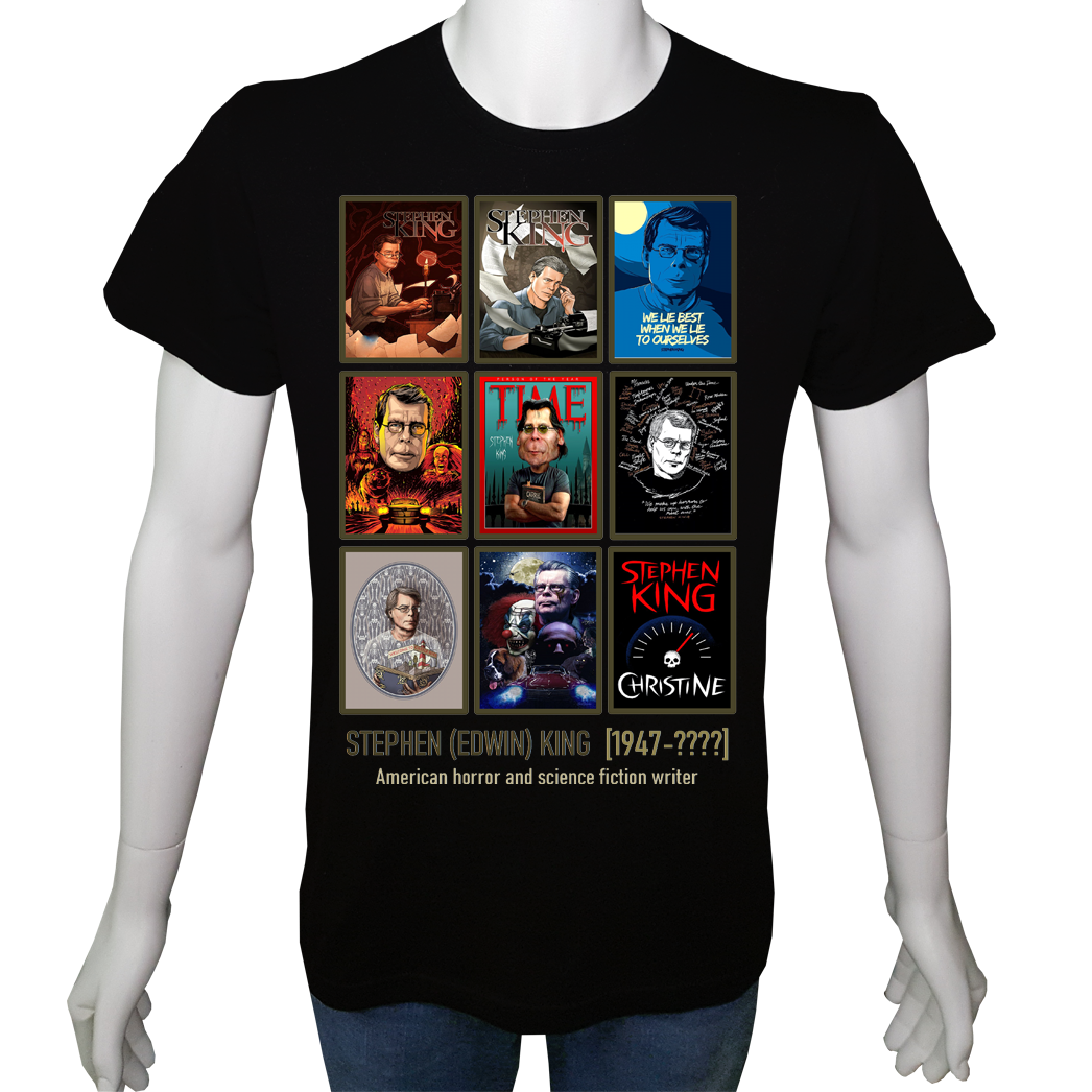 Unisex T-shirt Siyah 'Ünlüler / Stephen King' 2Baskılı