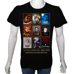 Unisex T-shirt Siyah 'Ünlüler / Stephen King' 2Baskılı