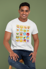 Regular Genç T-shirt Beyaz 'Emoji1' Baskılı