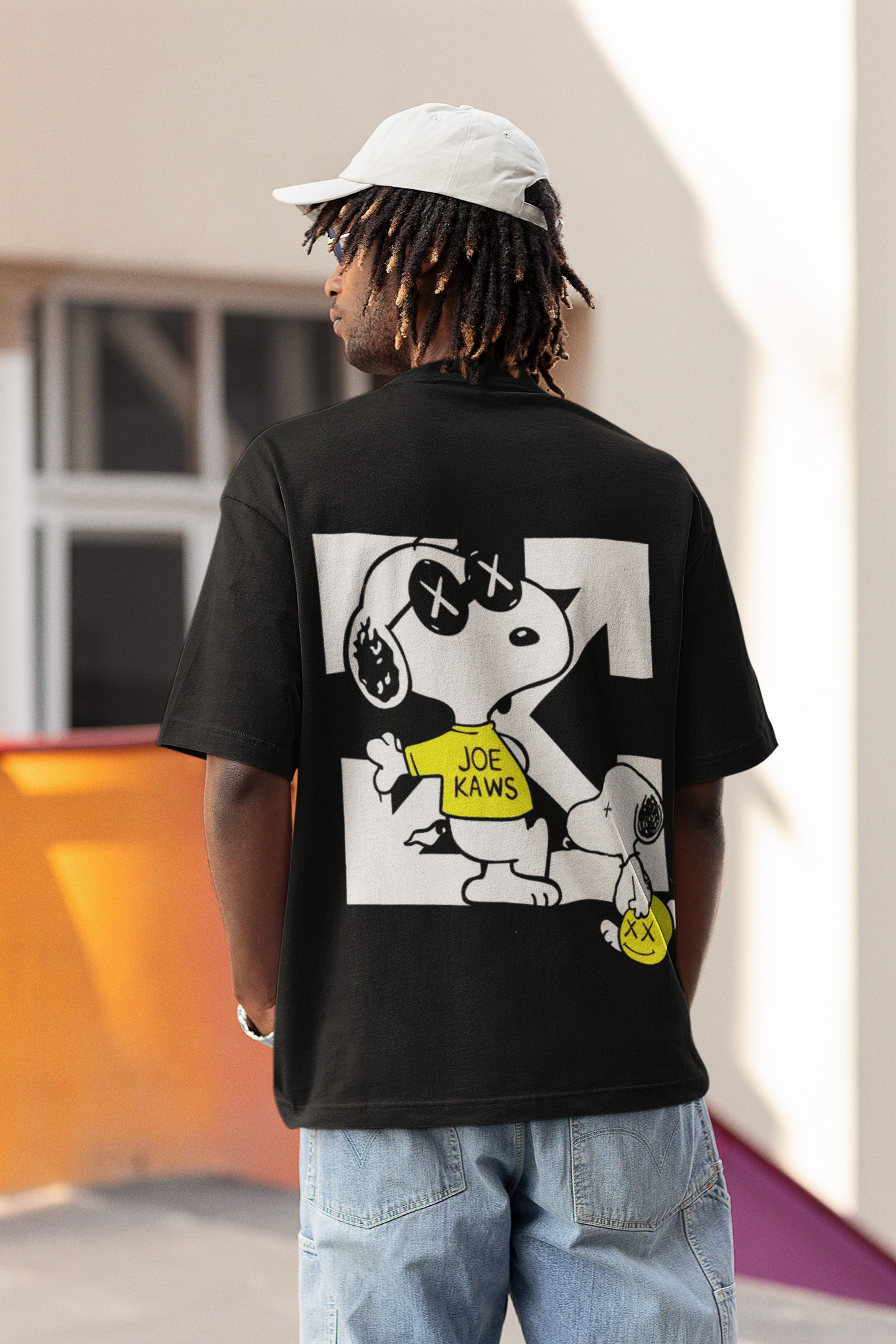 Oversize Unisex T-shirt Siyah 'Snoopy1' Baskılı