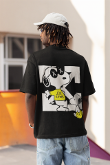 Oversize Unisex T-shirt Siyah 'Snoopy1' Baskılı